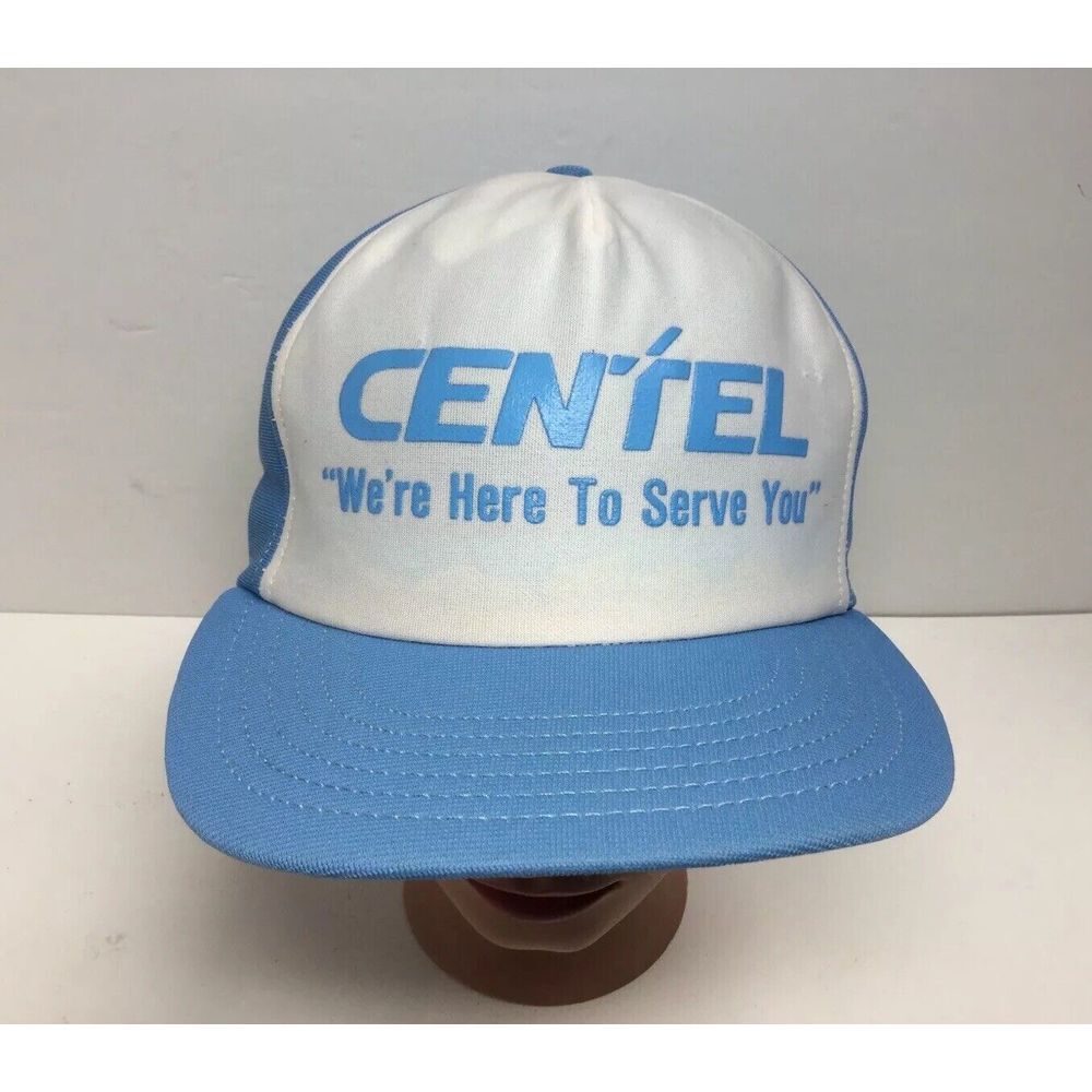 Vintage CENTEL Communcations Hat Blue White Trucker baseball Cap SnapBack USA